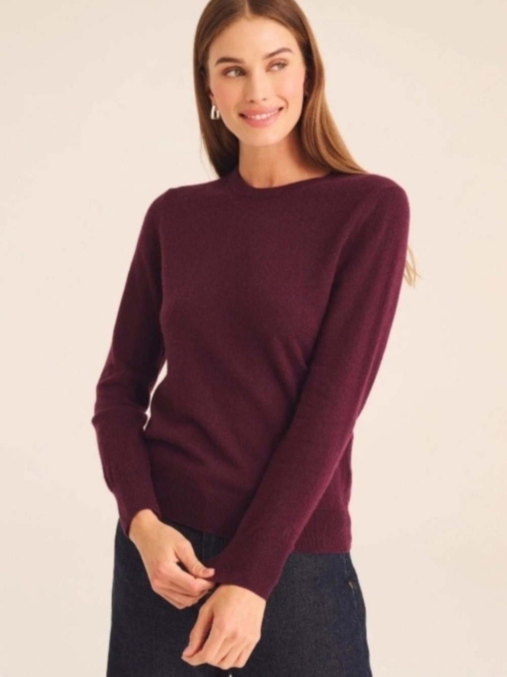 Ann Taylor Burgundy 100% Cashmere Crewneck Sweater S